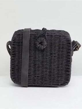 ASOS DESIGN Black Straw Structured Basket Bag Crossbody-Boho Chic Minimalist